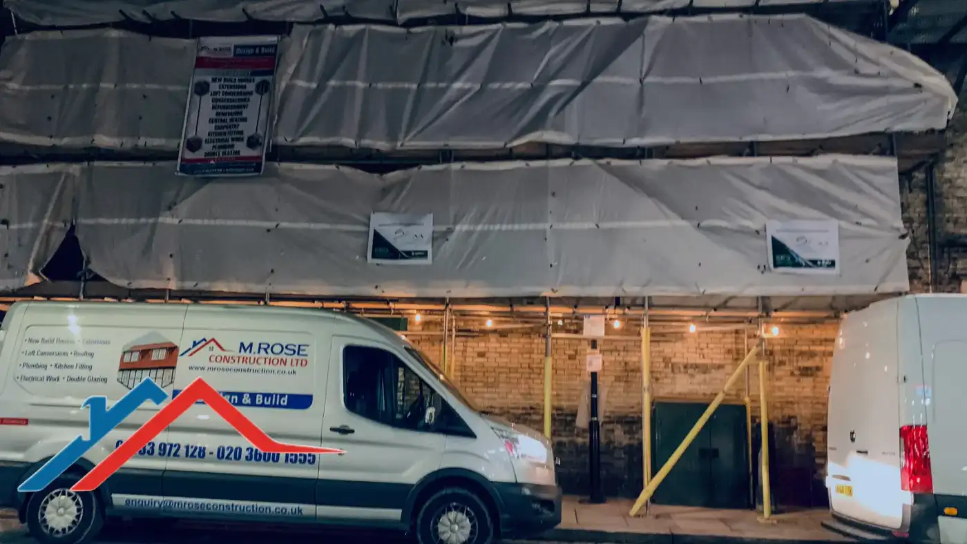 M. Rose Construction on site, shopfront rebuild
