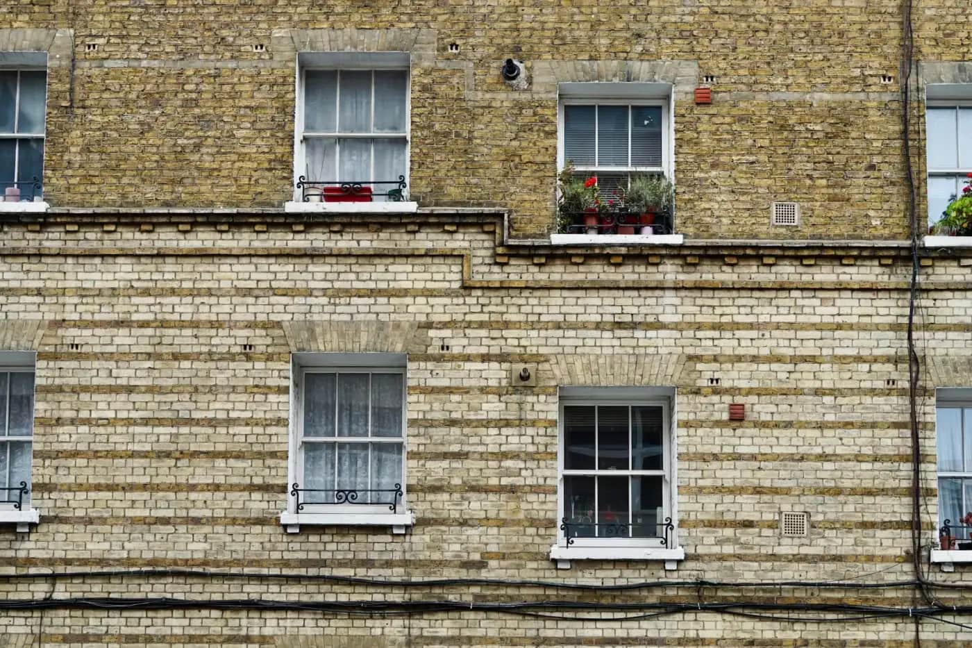 Sash windows in a London stock-brick façade